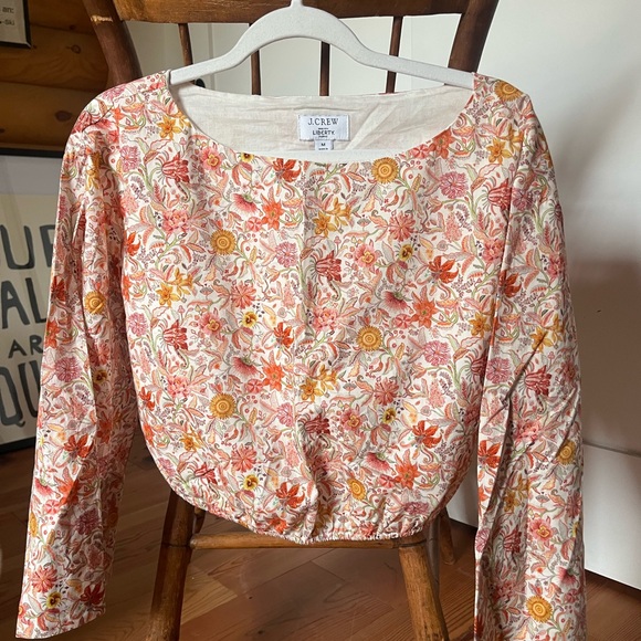 J. Crew Tops - J.Crew Liberty London Floral Crop Long Sleeve Top - Pink Orange Yellow